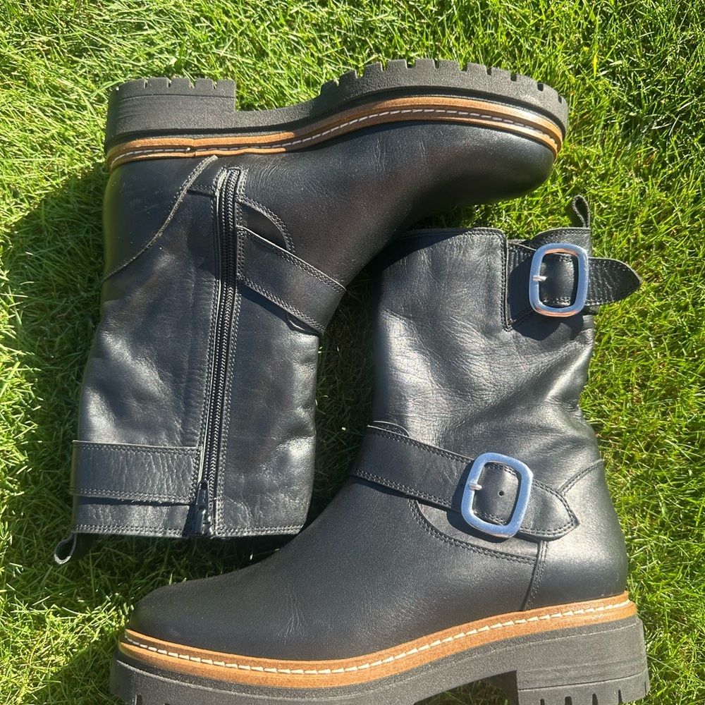 Fabianelli Black Leather Buckle Boots 38 Made In Italy